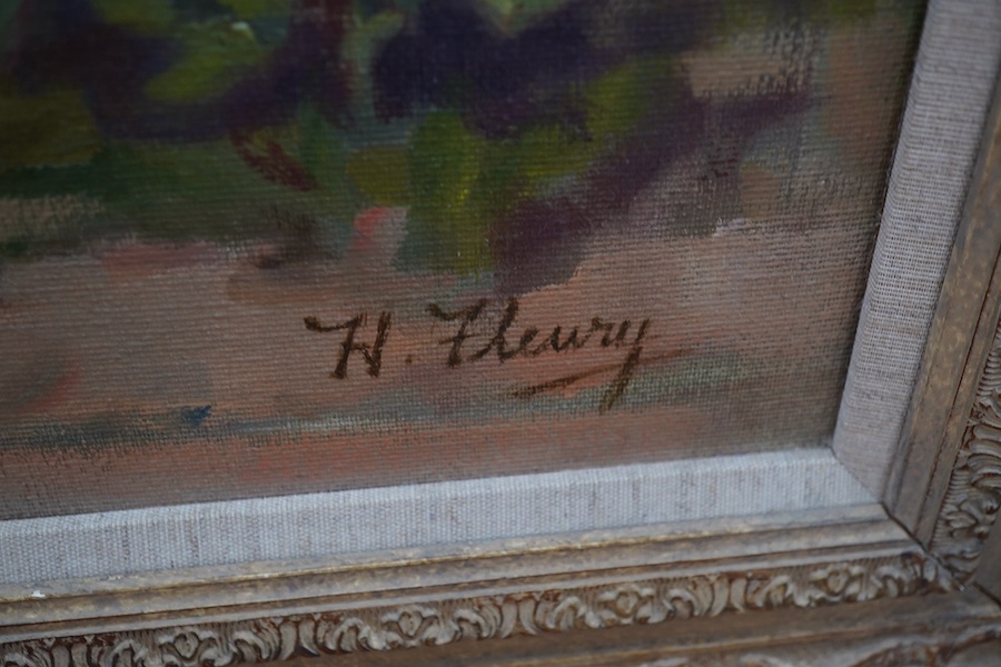 H. Fleury, oil on canvas, Study of flowers, signed, 52 x 40cm, ornately framed. Condition - good